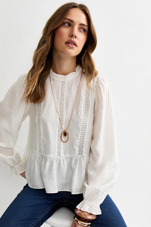 Louisa lace insert high neck shell - white