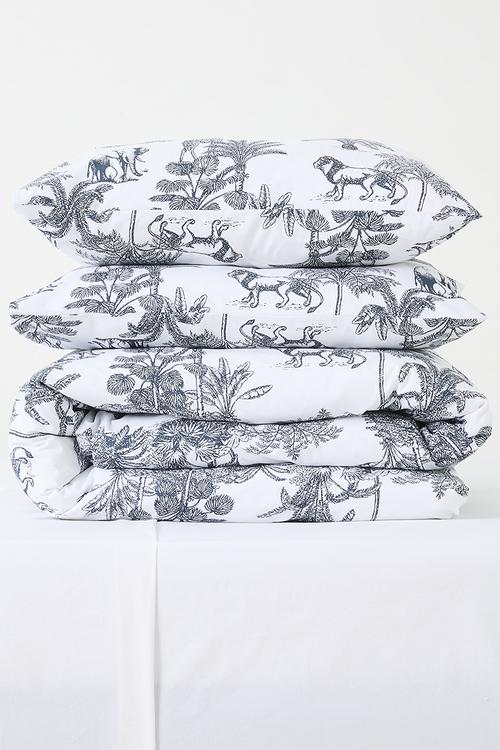 African Toile Cotton Blend Duvet Cover Set - Navy