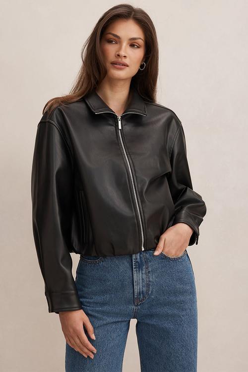 Julia pu funnel neck jacket in black