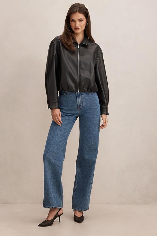 Julia pu funnel neck jacket in black