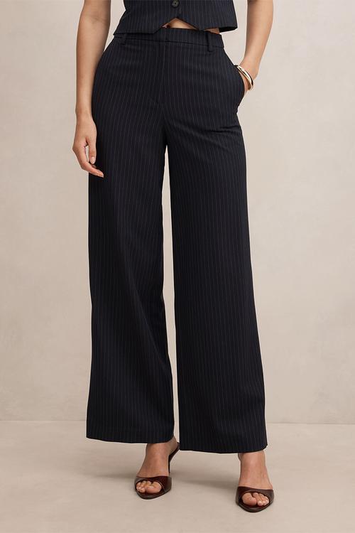 Paloma pinstripe wide leg pants in navy 