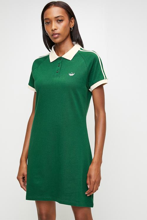 Polo Dress Sprt W - Dark Green/Ecru Tint