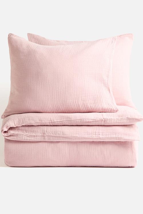 Muslin double/king duvet cover set - pink