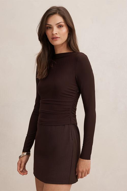Charlie long sleeve mini dress in dark chocolate