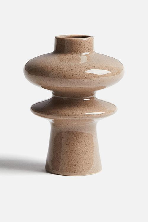 Extra-small tiered stoneware vase - beige