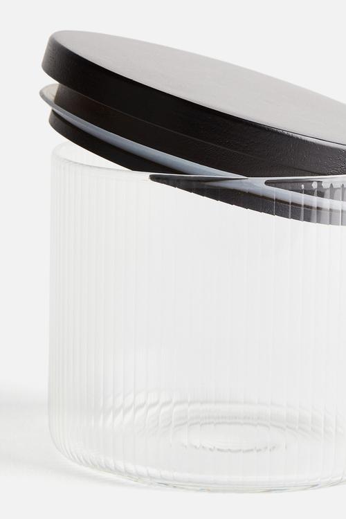 Small fluted glass jar - transparent