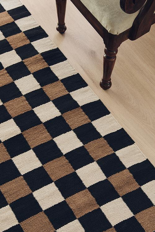 Checked cotton runner rug - brown/checked