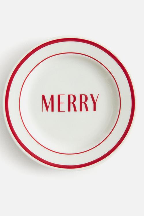 Small porcelain plate - red/merry