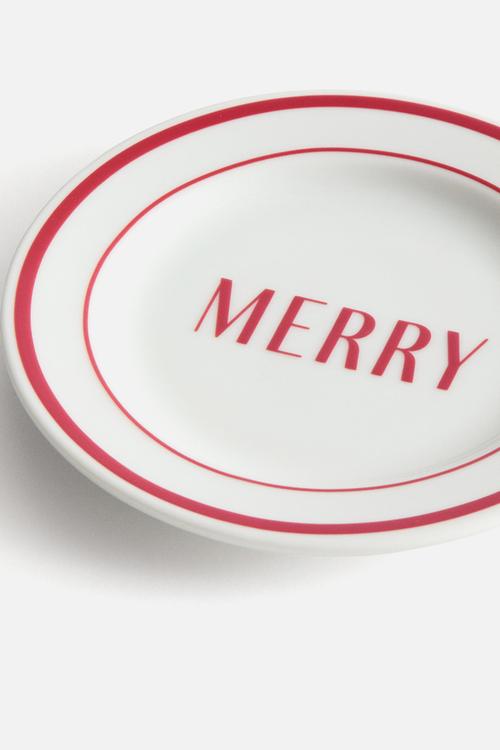 Small porcelain plate - red/merry