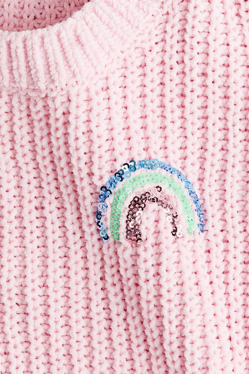 Chenille-knit jumper - light pink/rainbows 