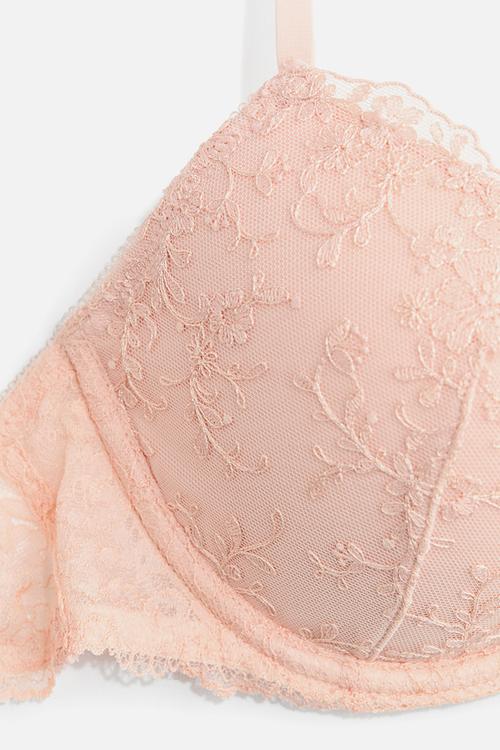 Embroidered push-up bra - pink