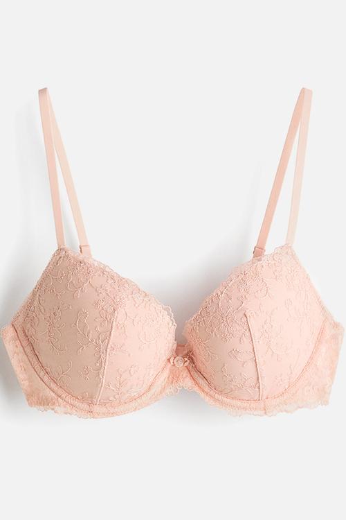 Embroidered push-up bra - pink