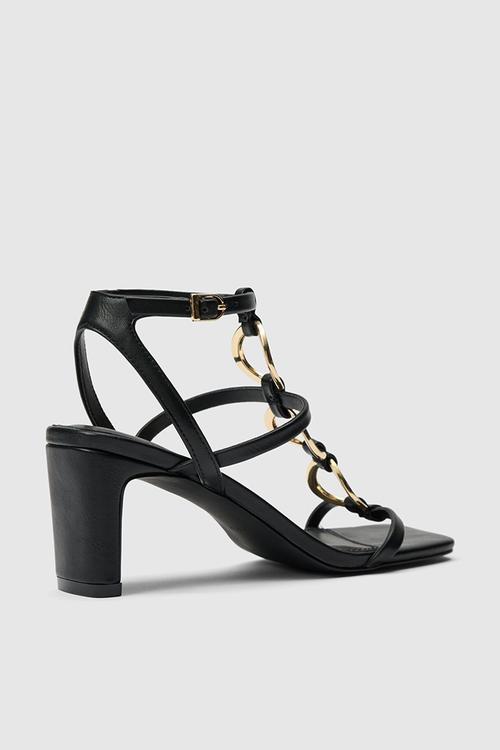 Gracie ring detail t bar strappy sandal heel in black