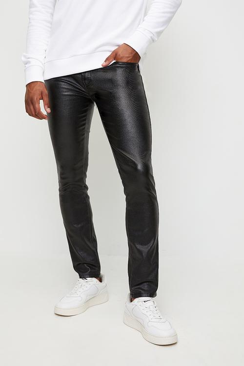 Wax Sheen Coated Slim Fit Denim - Black