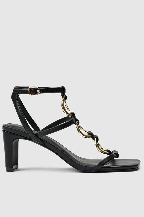 Gracie ring detail t bar strappy sandal heel in black