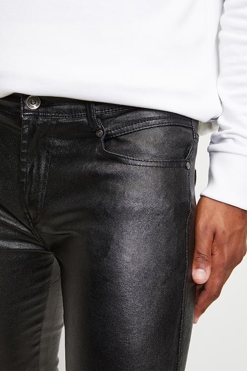 Wax Sheen Coated Slim Fit Denim - Black