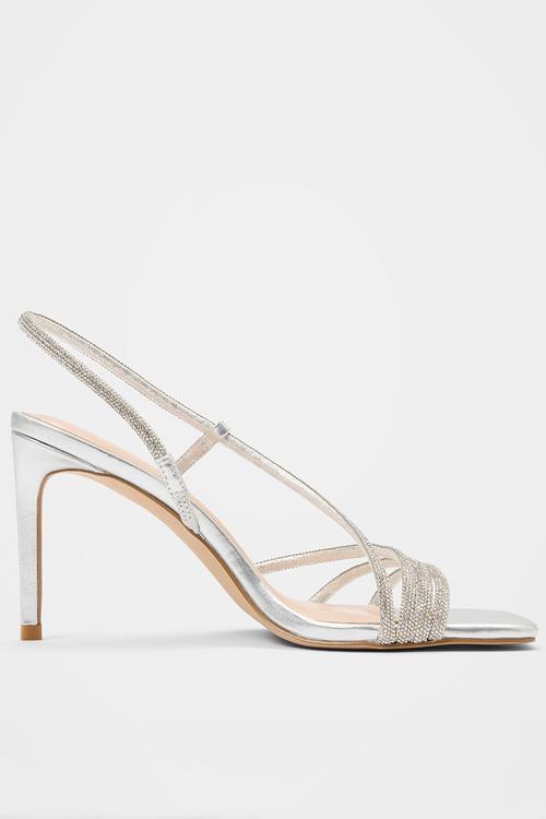 Christine asymmetrical diamante strapping heel in silver