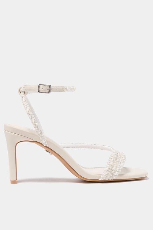 Penelope asymmetrical pearl trim heel in ivory