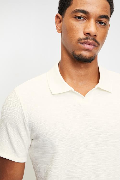 Short sleeve Joel Knit Johnnycollar Polo - Salt White