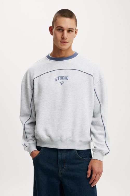 Box Fit Graphic Crew Sweater - Grey Marle/Panel