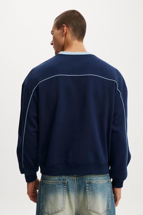 Box Fit Graphic Crew Sweater - Indigo/Panel