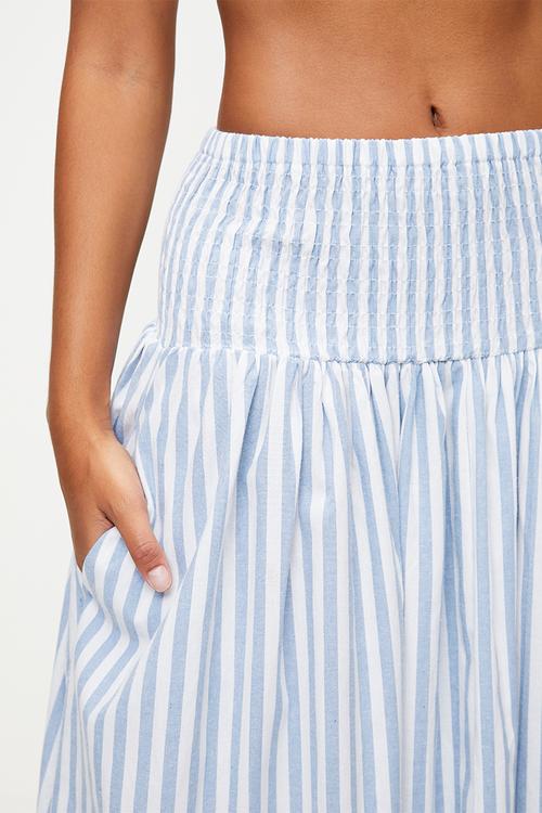 Stripe elasticated a-line midi skirt - blue stripe