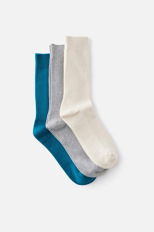 3 Pack Easy Socks - Bone/Grey Marle/Deep Teal