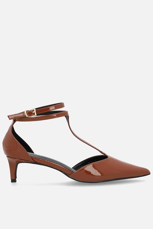 Tosha stiletto ankle strap heel - brown patent