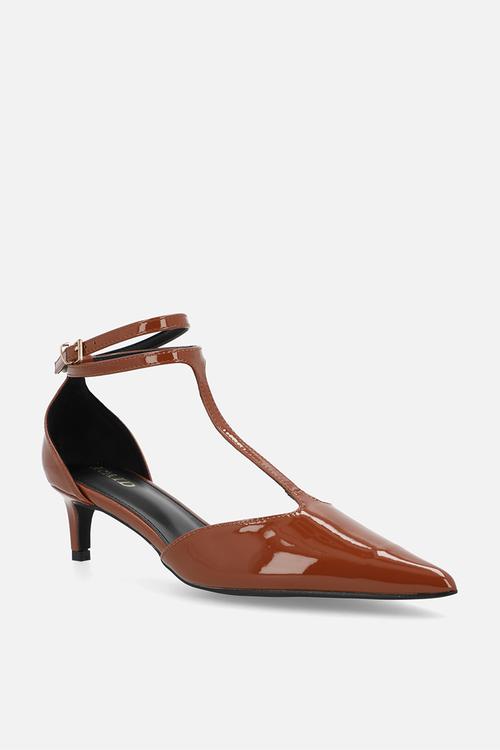 Tosha stiletto ankle strap heel - brown patent
