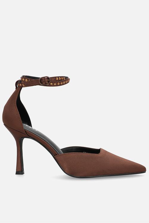 Etanah stiletto ankle strap heel - brown satin