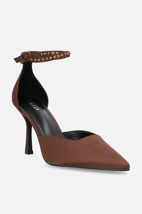 Etanah stiletto ankle strap heel - brown satin