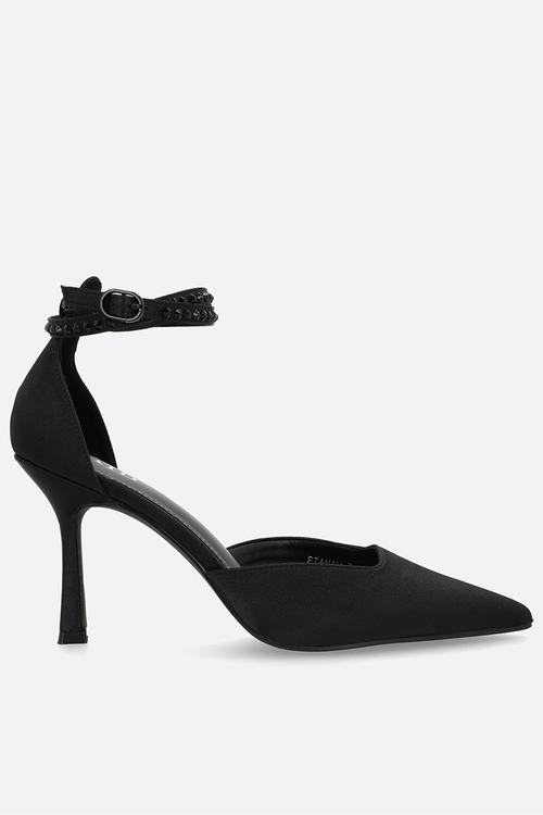Etanah stiletto ankle strap heel - black satin