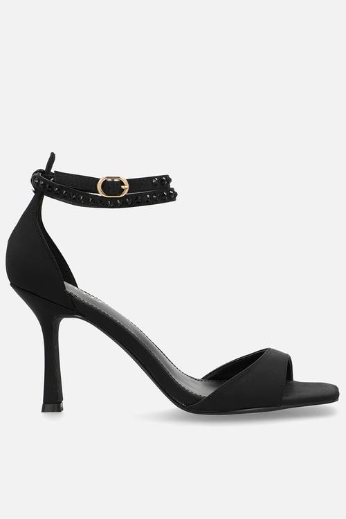 Evita stiletto ankle strap heel - black satin