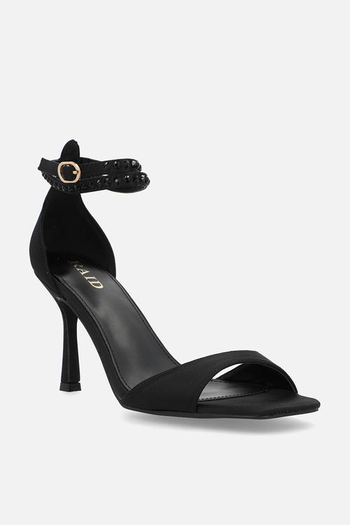 Evita stiletto ankle strap heel - black satin