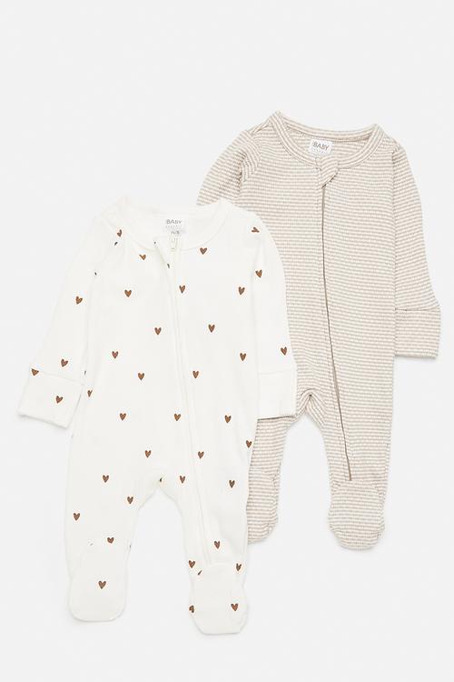 Organic Pointelle Long Sleeve Bubbysuit -  Latte Cream/Finley Stripe