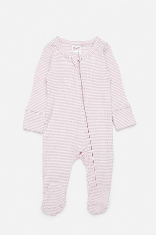 Organic Pointelle Long Sleeve Bubbysuit -  Thistle/Finley Stripe & Milk hearts