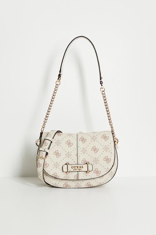 Carrie logo flap shoulder bag- vanilla logo