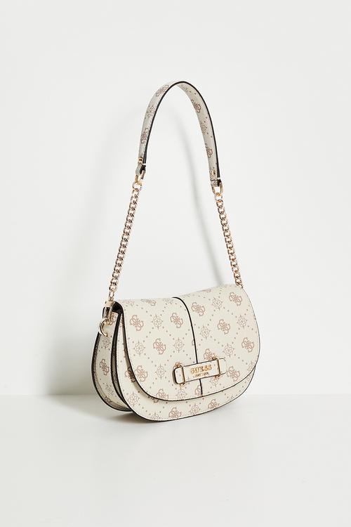 Carrie logo flap shoulder bag- vanilla logo