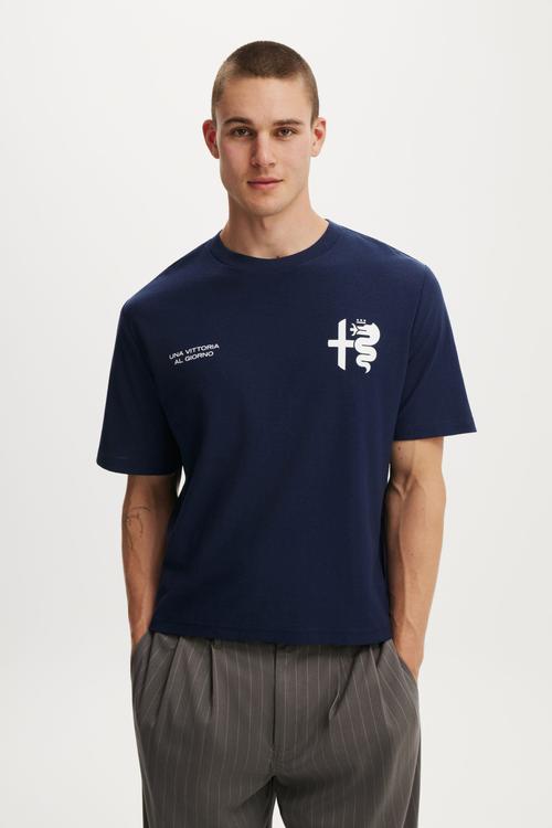 Cropped Fit Alfa Romeo T-Shirt - Lcn Alf Indigo / Alfa Romeo - Alfa Sprint