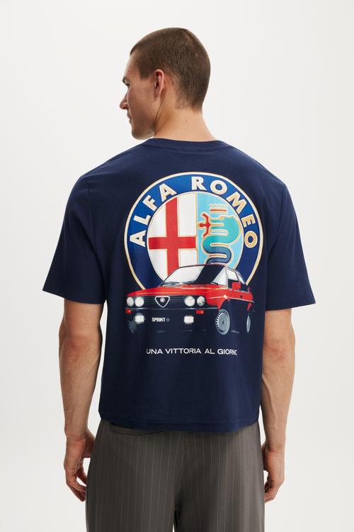 Cropped Fit Alfa Romeo T-Shirt - Lcn Alf Indigo / Alfa Romeo - Alfa Sprint