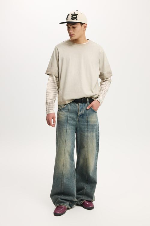 Cropped Fit Long Sleeve - Bone Ashen Brown Stripe