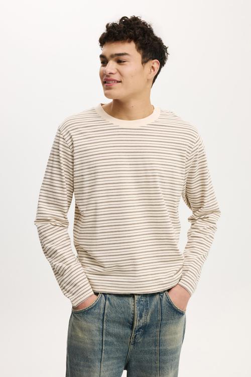 Cropped Fit Long Sleeve - Bone Ashen Brown Stripe