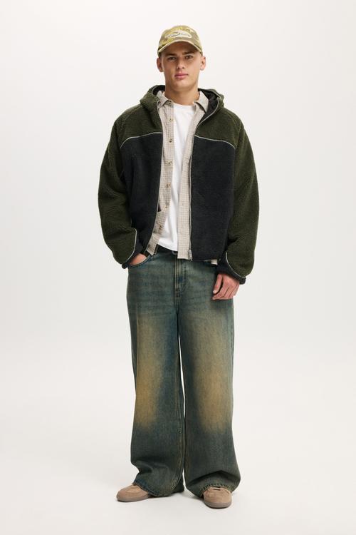 Hooded Teddy Jacket - Military Panelling