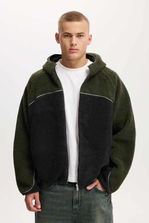 Hooded Teddy Jacket - Military Panelling