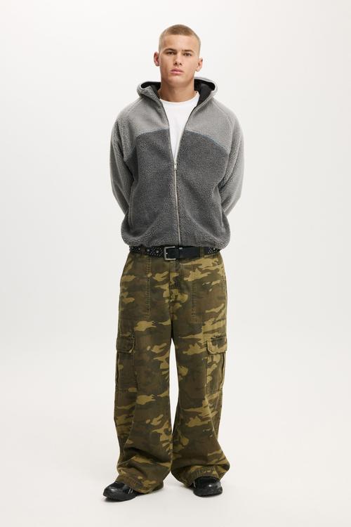 Hooded Teddy Jacket - Grey Panel