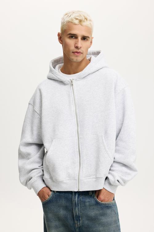 Cropped Zip Up Hoodie - Grey Marle