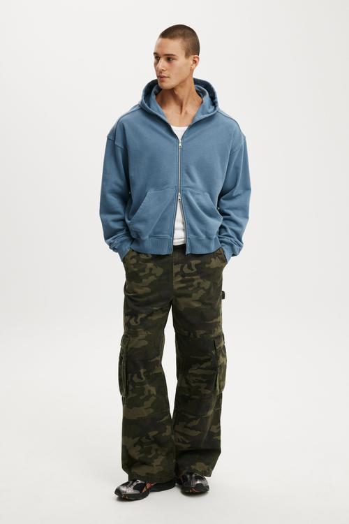 Cropped Zip Up Hoodie - Steel Blue Wash