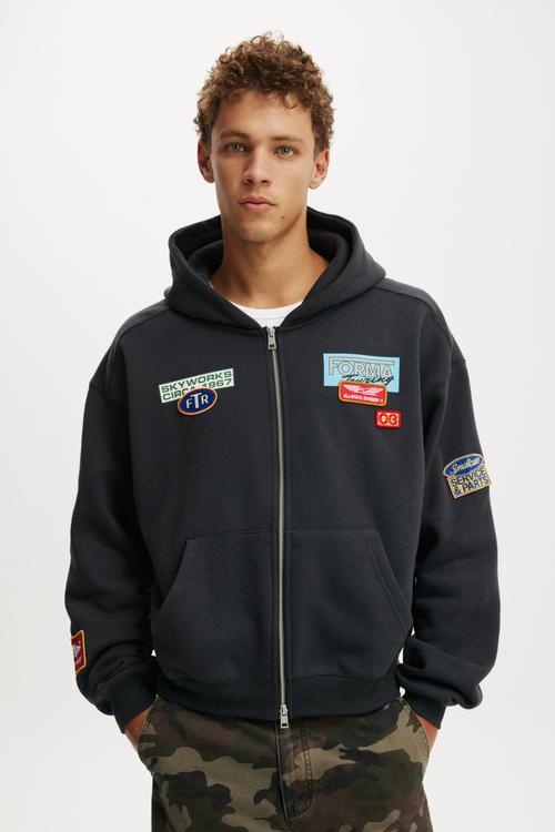 Cropped Zip Up Graphic Hoodie - Bone/ Valiente