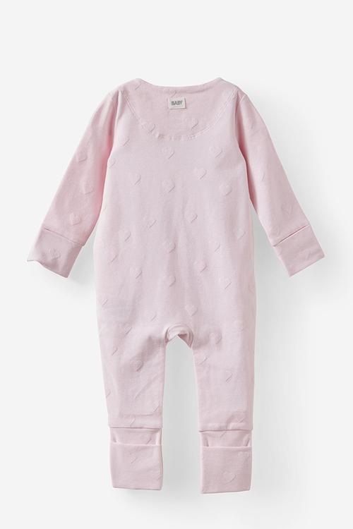 The Long Sleeve Zip Romper - Tea Party Pink/Textured Heart