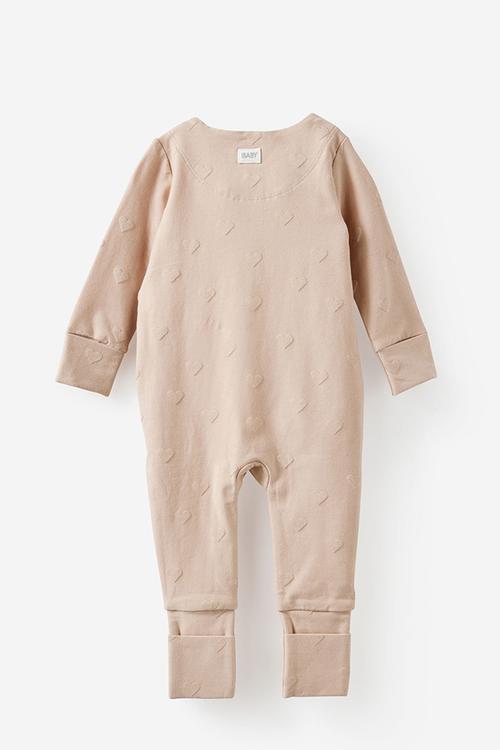 The Long Sleeve Zip Romper - Latte Cream/Textured Heart